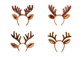 Fototapeta premium Fuzzy Reindeer Antlers Headband with Faux Fur Ears on a transparent background