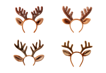 Fuzzy Reindeer Antlers Headband with Faux Fur Ears on a transparent background