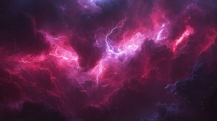 Pink nebula cosmic lightning storm, space background, abstract art