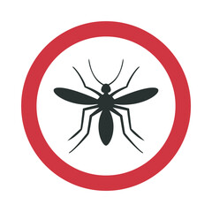 Mosquito warning sign vector, bold red circle with black insect silhouette — stock vector © SharpX