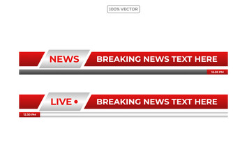Set of lower third bar templates for breaking news, sports news on television, video and media online, vector template design