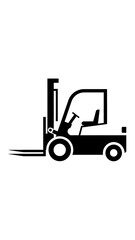 A simple black silhouette icon of a forklift truck viewed from the side on a white background.