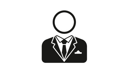 Simple black and white icon of an anonymous person wearing a formal business suit and tie.