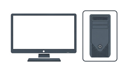 Desktop Computer Monitor and Tower Unit on Black Background graphic design isolated on a transparent background
