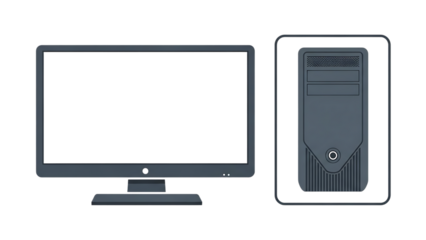 Desktop Computer Monitor and Tower Unit on Black Background graphic design isolated on a transparent background