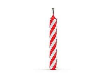 Obraz premium Single red and white striped birthday candle stands upright against a plain background