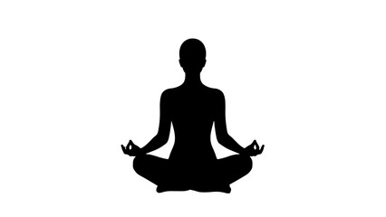 White Outline Silhouette of Person Meditating in Lotus Pose on Black Background meditation yoga isolated on a transparent background