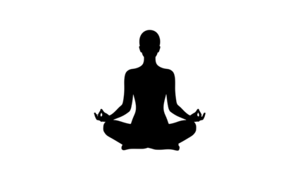 White Outline Silhouette of Person Meditating in Lotus Pose on Black Background meditation yoga isolated on a transparent background