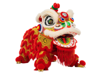 A traditional lion dance costume displayed with intricate detail, vibrant colors and cultural significance. A symbol of good fortune and festive celebrations