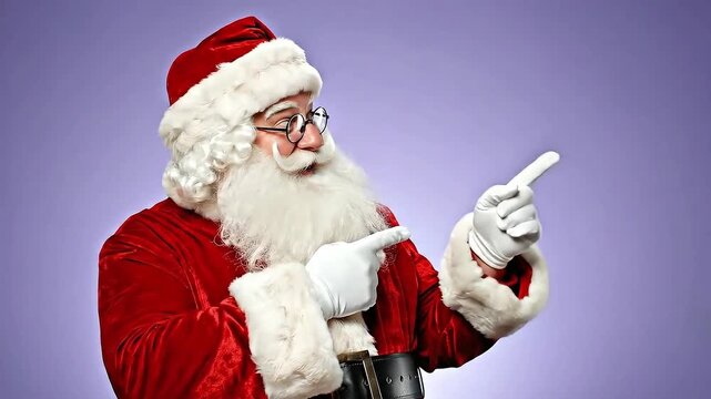 Cheerful Santa Claus greets viewers with merry waves.