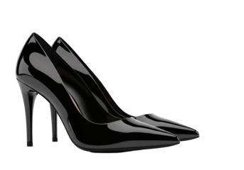 Elegant pair of high heels shoes. The shoes are black, featuring a pointed toe and stiletto heel.