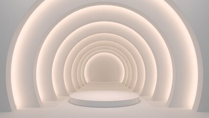 Obraz premium Bright Abstract White Tunnel Podium Scene
