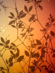 Botanical Shadows with Warm Gradient Background, Silhouette Leafy Pattern