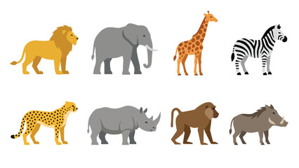 Fototapeta premium Collection of African Safari Animals in Flat Design Style