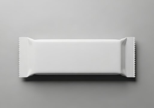Blank white candy bar wrapper mockup isolated on gray surface ready for branding