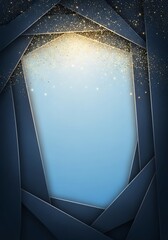 Elegant layered paper background with golden sparkles and blue gradient