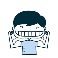 cartoon boy showing off his bicep in doodle hand drawn style