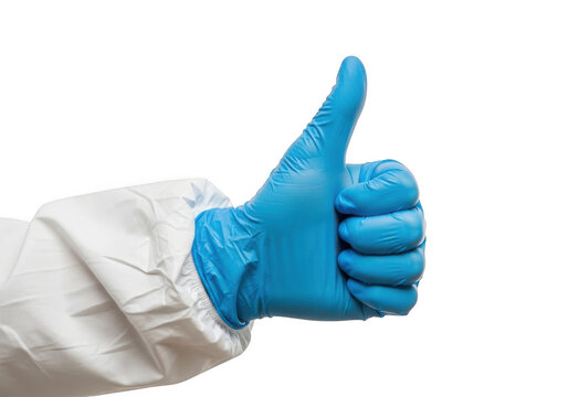 Blue glove thumbs up isolated on transparent background