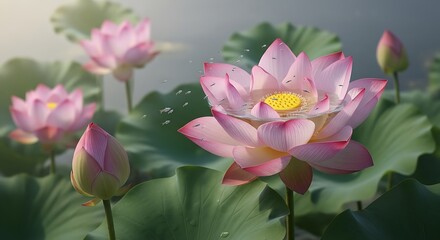 Water lilies floral beauty reflecting serenity and harmony of nature