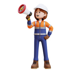 Female Handywoman Construction Worker speaking into a megaphone