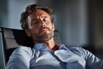 Exhausted professional man portrays mental fatigue needing a vital rest from intense corporate responsibilities