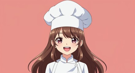 Cheerful Chef Portrait: A smiling female chef wearing a pristine chef's hat and coat stands ready to bring joy. conveying culinary expertise and passion, with a look of warm hospitality.