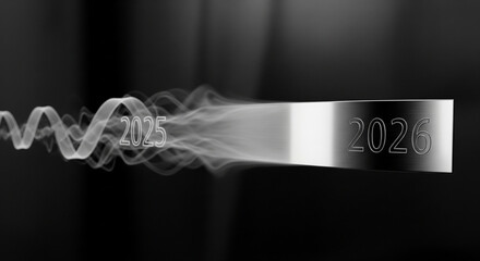 Transition from year twenty twenty five to twenty twenty six with smoke effect in monochrome