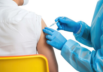 Healthcare worker administering vaccine to patient isolated on transparent background
