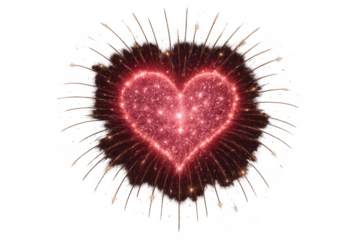Glowing red heart spreading glitter and light effects