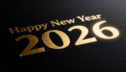 Fototapeta premium Golden happy new year 2026 text on black background