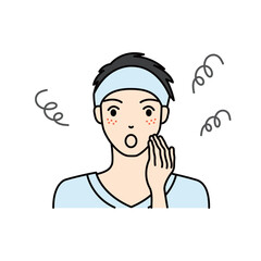 Man surprised and worried about skin problems such as acne and freckles