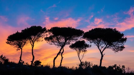 shadow of trees against a sunset generative ai