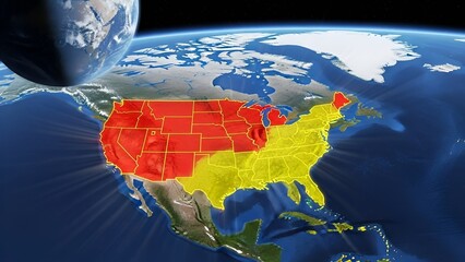 United States outlined from space, featuring a vibrant color-coded depiction