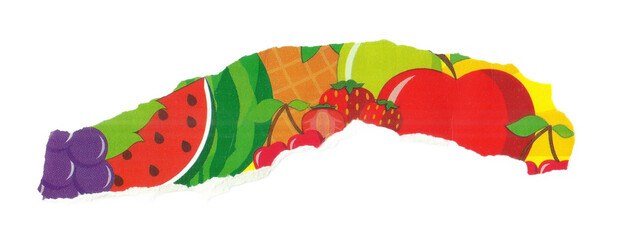 Colorful Torn Fruit Label Texture with Transparent Background