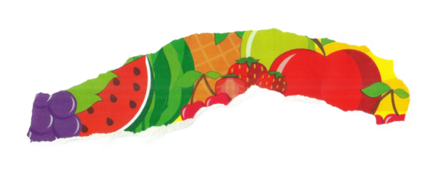 Colorful Torn Fruit Label Texture with Transparent Background