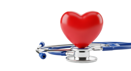 Red Heart Shape Resting On A Blue Stethoscope With Silver Accents On Black Background love health isolated on a transparent background