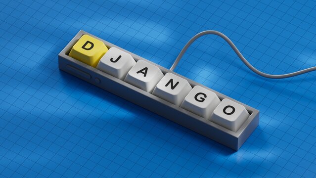 Computer keyboard keys with DJANGO business word.close up of Computer keyboard keys,Business Concept.3D rendering.
