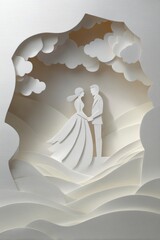 ペーパークラフト調の幻想的なウェディングシーンイメージ
