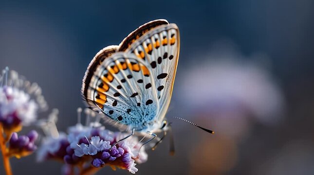 Macro Close-Up of Butterfly Resting on Flower