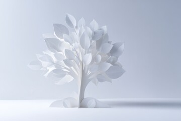 ペーパークラフト調 ホワイトツリーのミニマル背景イメージ