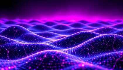 Abstract digital waves in vibrant purple and blue colors, evoking a sense of data flow