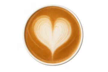 Latte art heart shape in coffee cup on transparent background