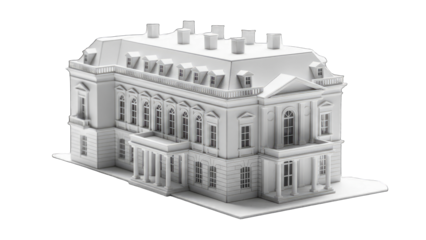 White Classical Building Model Isolated on White