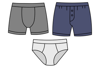 Men’s Underwear Set Featuring Boxer Briefs, Trunks, and Classic Briefs Illustration