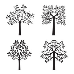 Green Tree with Leaves and Roots. Vector outline Illustration. Plant in Garden.