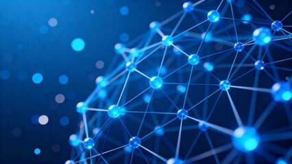 Abstract network of interconnected nodes with glowing blue lights on a dark background