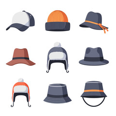 Assorted Winter Hats and Caps in Various Warm Styles and Seasonal Colors