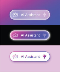 AI assistant interface button bar with light bulb and robot icons in gradient glassmorphism style for user experience, ux, ui, application, software, innovation, communication, idea illustration
