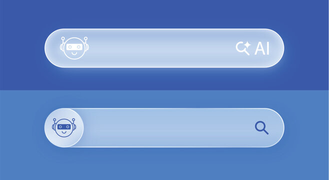 AI chatbot search bars with robot and artificial intelligence icon, vector element for technology, user interface, prompt, digital, innovation, assistance, computing, machine learning design concept