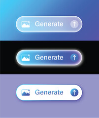 Glassmorphism AI image art generative button, vector element for interface, ui, ux, graphic design, picture, artificial intelligence, web design, user interface, user experience, technology design